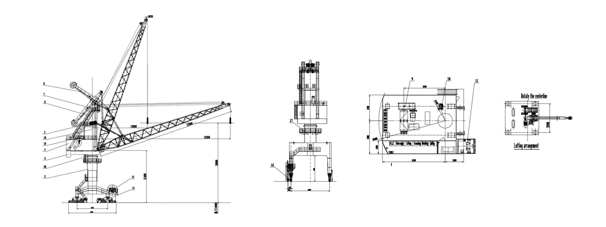 schematische tekening van de portaalkraan