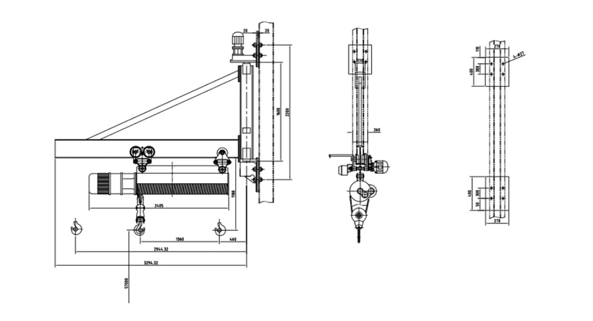 schematische tekening van een wandzwenkkraan