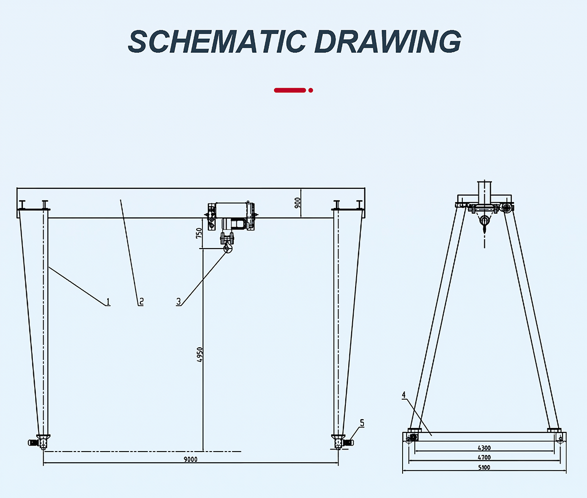 electric single girder gantry crane drawing