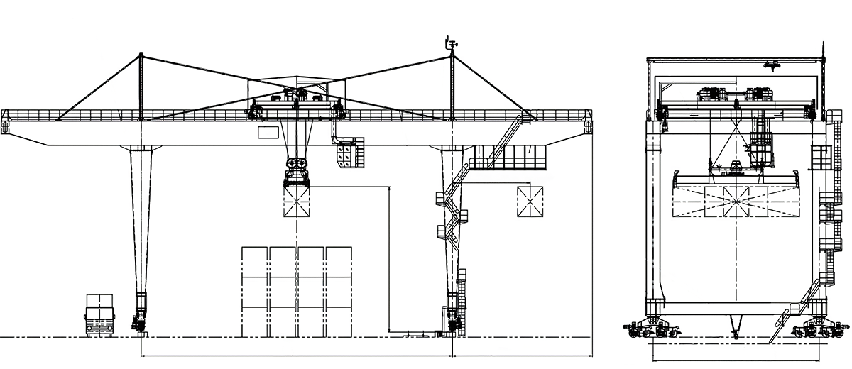 houerspoor gemonteerde portaalkraan skematiese tekening