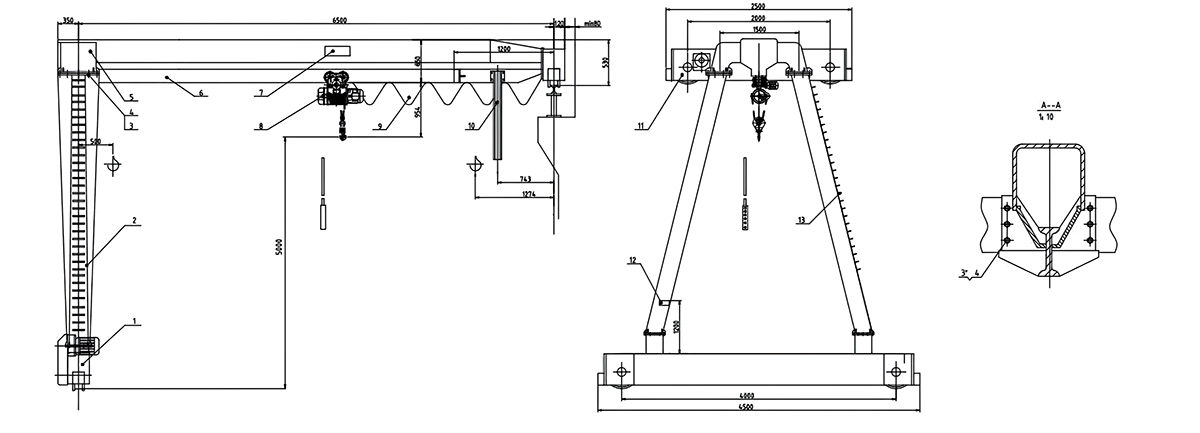 semi gantry crane schematic ပုံဆွဲခြင်း။